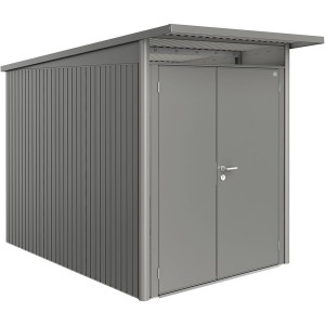 Casetta da giardino Biohort AvantGarde A3, grigio quarzo metallizzato, con doppia porta. Casetta in metallo per giardino.