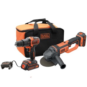 Set avvitatore a batteria Black+Decker con caricabatterie e borsa.