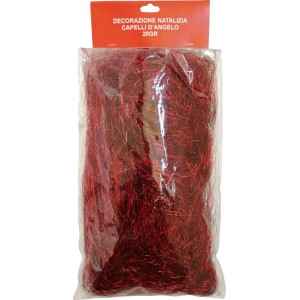 Confezione di capelli d'angelo rossi per decorazioni natalizie.