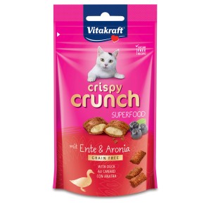 Vitakraft Crispy Crunch snack per gatti con anatra e aronia, senza cereali, confezione da 60g.