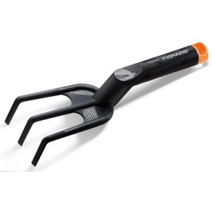 Rastrello per fiori Fiskars Solid con 3 denti, utensile manuale da giardino per la cura dell'aiuola e la lavorazione del terreno.