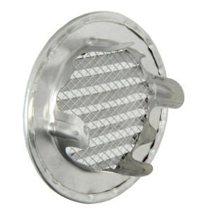 Griglia di ventilazione t.b.t. rotonda in metallo con rete.