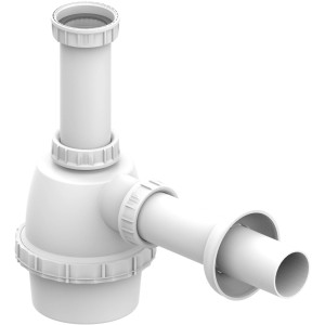 Sifone bianco in plastica per lavatrice/lavastoviglie.