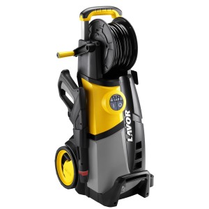 Idropulitrice giallo-grigia con avvolgitubo. Ideale per la pulizia della casa e del giardino.