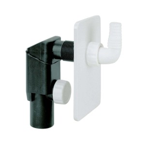 Sifone per lavabo in bianco e nero, vista dettagliata.