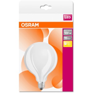 Lampadina LED Osram E27 a globo, 11W, luce bianca calda, per zone giorno. Lampada LED a risparmio energetico.