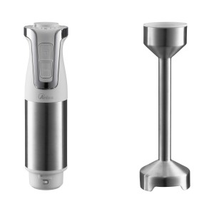 t.b.t. Frullatore a immersione con piede in acciaio inox e manico bianco.