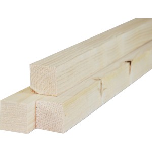 Listelli in legno grezzo, colore legno chiaro, sezione quadrata.