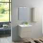 Set mobili bagno beige: mobile lavabo con mobiletto, specchiera e pensile. Design moderno.