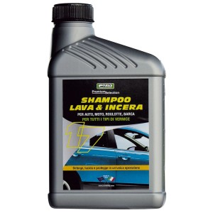 Flacone di shampoo auto con cera t.b.t. per la cura dell'auto.