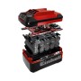 Vista esplosa: Batteria Einhell Power X-Change 18V con caricabatterie e componenti interni.