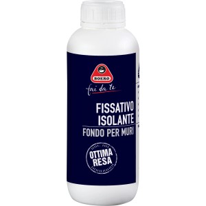 Flacone di Boero Fissativo Isolante, fondo isolante incolore per muri.