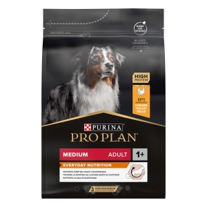 Confezione di cibo secco per cani Pro Plan Medium Adult con pollo per cani di taglia media.