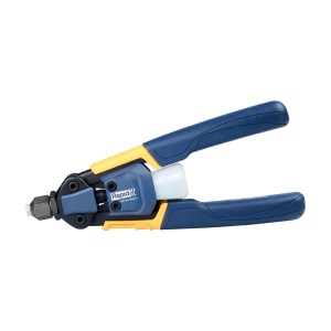 Pinza per rivetti blu con dettagli gialli per appassionati del fai da te e professionisti.