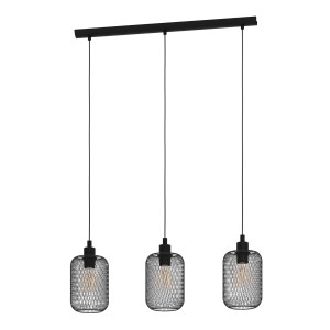 Lampada a sospensione nera Eglo Wrington, a 3 luci con paralumi in metallo stirato.