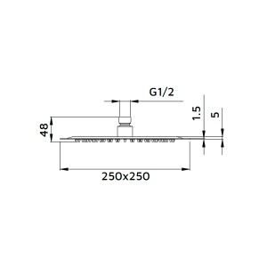 Disegno tecnico del soffione t.b.t. con dimensioni.