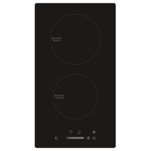 Piano cottura a induzione t.b.t. nero con due zone cottura e pannello touch.