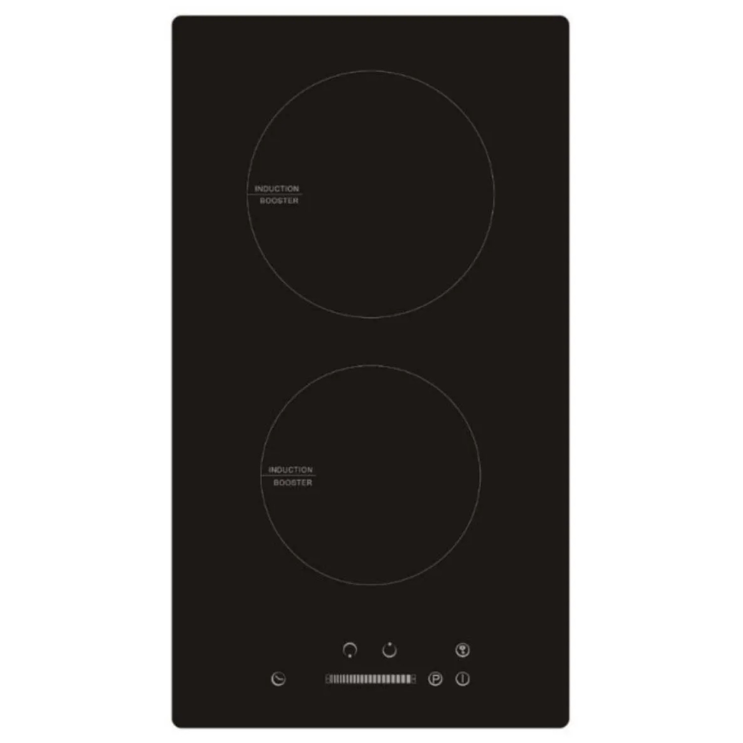 Piano cottura a induzione t.b.t. nero con due zone cottura e pannello touch.