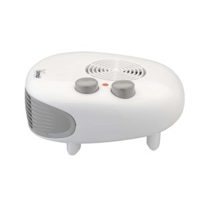 Termoventilatore elettrico t.b.t. bianco portatile con due manopole.