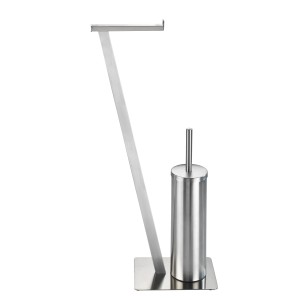 WENKO Set WC Lirio in acciaio inox opaco con porta carta igienica e scopino.