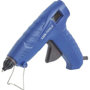 Pistola per colla a caldo LUX 100 W Classic, blu, con ugello antigoccia e supporto.