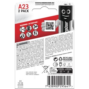 Energizer A23 Pila speciale alcalina, 12V, confezione da 2 per dispositivi elettronici.