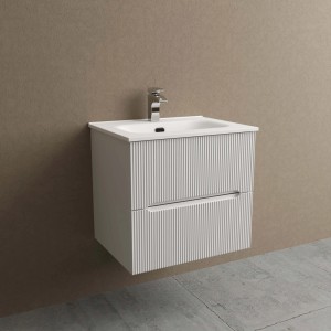 Mobile bagno bianco con due cassetti e frontale a coste. Arredo bagno.