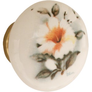 Pomello per mobili in ceramica con motivo floreale per armadi e cassetti.