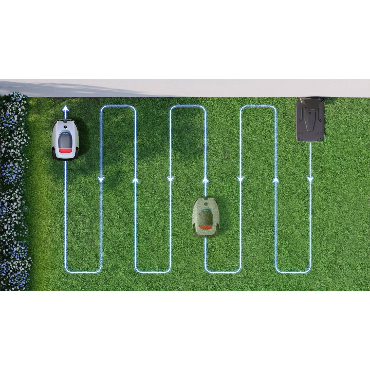 Dreame robot tagliaerba A2 al lavoro con navigazione 3D intelligente.