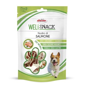 Weli Snack snack per cani al salmone, senza cereali e senza zuccheri aggiunti in sacchetto.