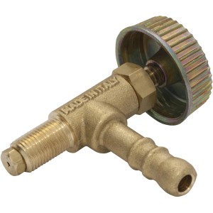 Rubinetto a sfera t.b.t. color ottone con manopola zigrinata.