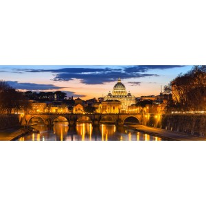 Decorazione murale: Panorama di Roma con Basilica di San Pietro di notte, illuminazione suggestiva.