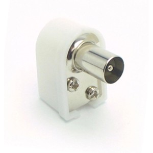 Primo piano di un connettore angolato bianco per accessori video.