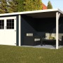 Casetta da giardino in legno Paradis di Decor et Jardin, 476x234 cm, con area salotto e rimessa attrezzi.