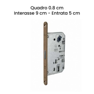 Serratura magnetica interasse 90 mm entrata 50 mm bronzata