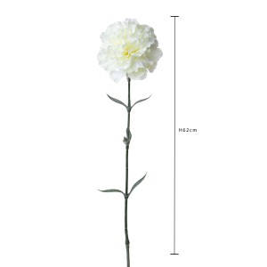 Garofano artificiale bianco, alto 62 cm. Fiore finto decorativo per interni.