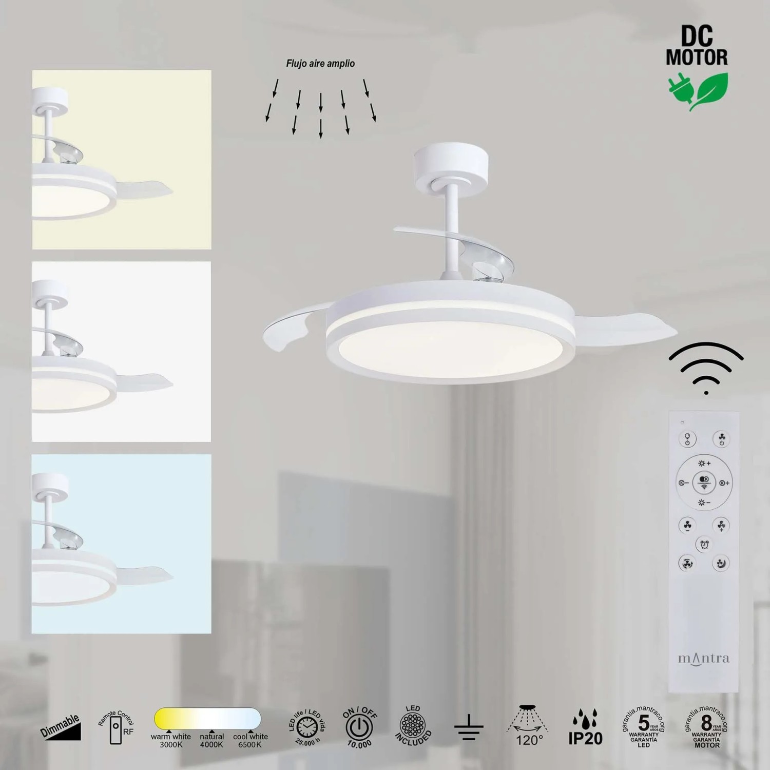Plafoniera ventilatore LED Luna 5710 lm 3000-5000 K Ø106x 32,5x45 cm_4