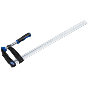 Morsetto a vite in ghisa LUX 400x80 mm, utensile di serraggio con manico blu e nero e guida argentata.