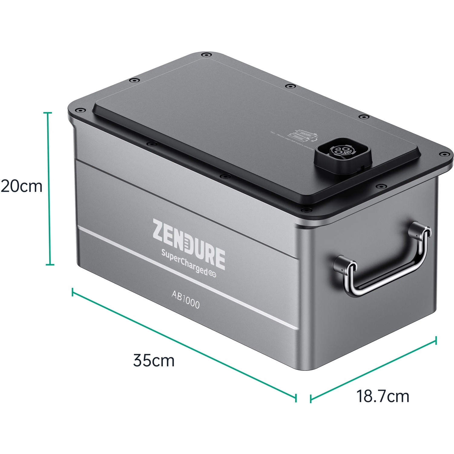 Batteria Zendure SolarFlow AB1000 (960 Wh) per impianti fotovoltaici da balcone, custodia grigia con maniglia.