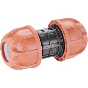 Connettore per irrigazione interrata, marrone, con parte centrale nera.