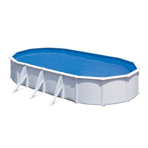 Piscina Gre Fidji con pareti in acciaio bianco, forma ovale, con liner blu. Set piscina completo.