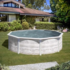 Piscina rotonda Gre Finlandia con look Nordic in bianco (Ø 460 cm).