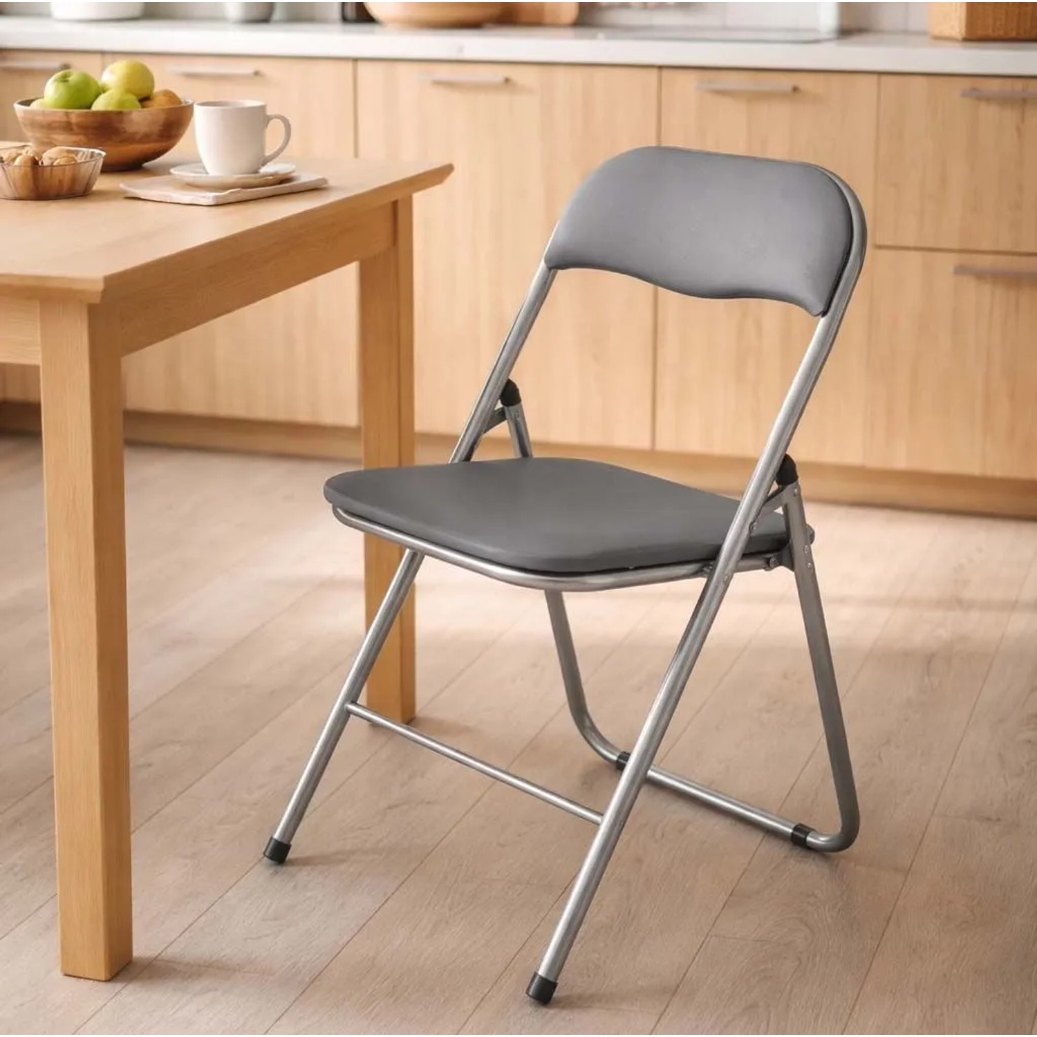 Sedia pieghevole in acciaio con imbotittura 45x45x80 cm grgio_3