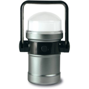 Lanterna da campeggio t.b.t. argento e nera con maniglia.