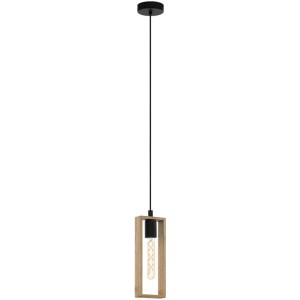 Lampada a sospensione nera Eglo Littleton con cornice in legno e attacco E27.