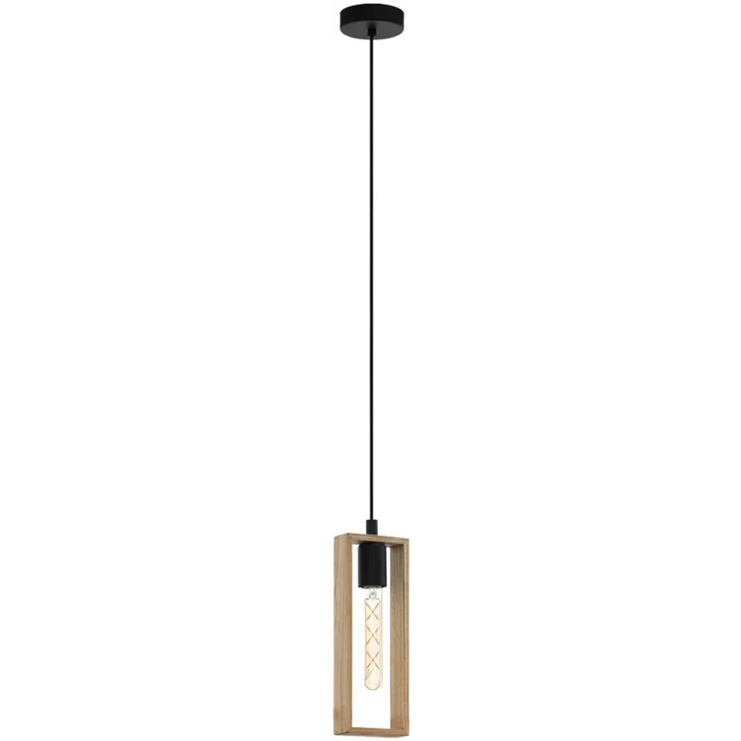 Lampada a sospensione nera Eglo Littleton con cornice in legno e attacco E27.