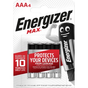 Energizer Max AAA Batterie, confezione da 4. Batterie alcaline per un'alimentazione affidabile.