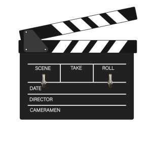 Ciak con le scritte Scena, Take, Roll, Data, Regista e Cameraman.