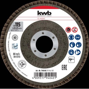 Disco lamellare KWB, Ø 115 mm, per smerigliatrici angolari. Accessorio per lavori di levigatura.