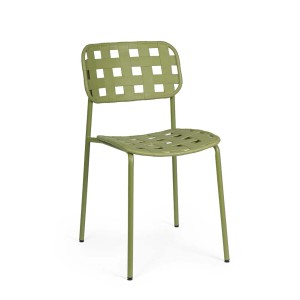 Sedia da giardino t.b.t. verde con seduta e schienale intrecciati.